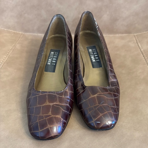Stuart Weitzman brown mini heel chunky snakeskin shoes size 7 - Picture 2 of 7